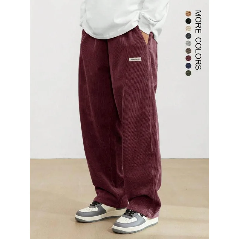 

Men's Casual Pants Neutral Letter Patch Corduroy Straight Leg Loose Fit Cleanfit PVC Fabric Neutral Clothing Z079 New Model
