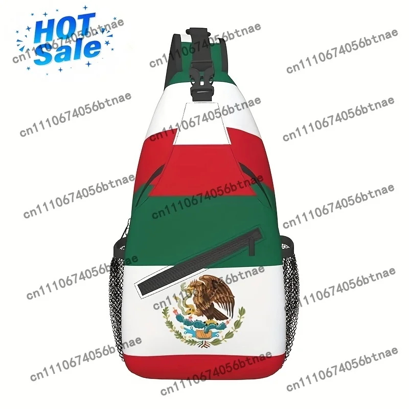 Large Capacity Foldable Mexican Crossbody Chest Bag, Durable And Stylish Mountaineering Backpack, Mexican Flag Style, Suitable f