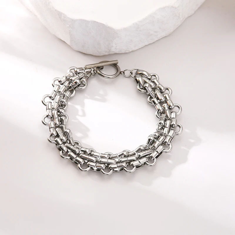 EILIECK 316L Edelstahl Silberfarbenes Kubanisches Ketten-Statement-Halsketten-Armband-Set Charm Mode Damen Wasserdichtes Schmuckset – Detail 15