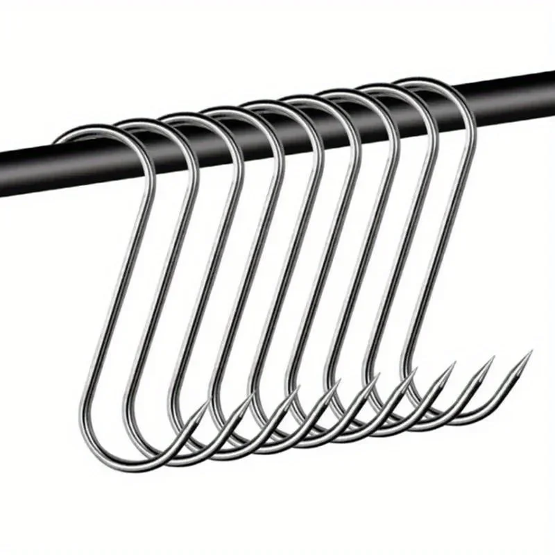 9/36Pcs Stainless Steel S Hooks Sharp Tip Hanger Utensil Meat Hanging Hook for Butcher Kitchen