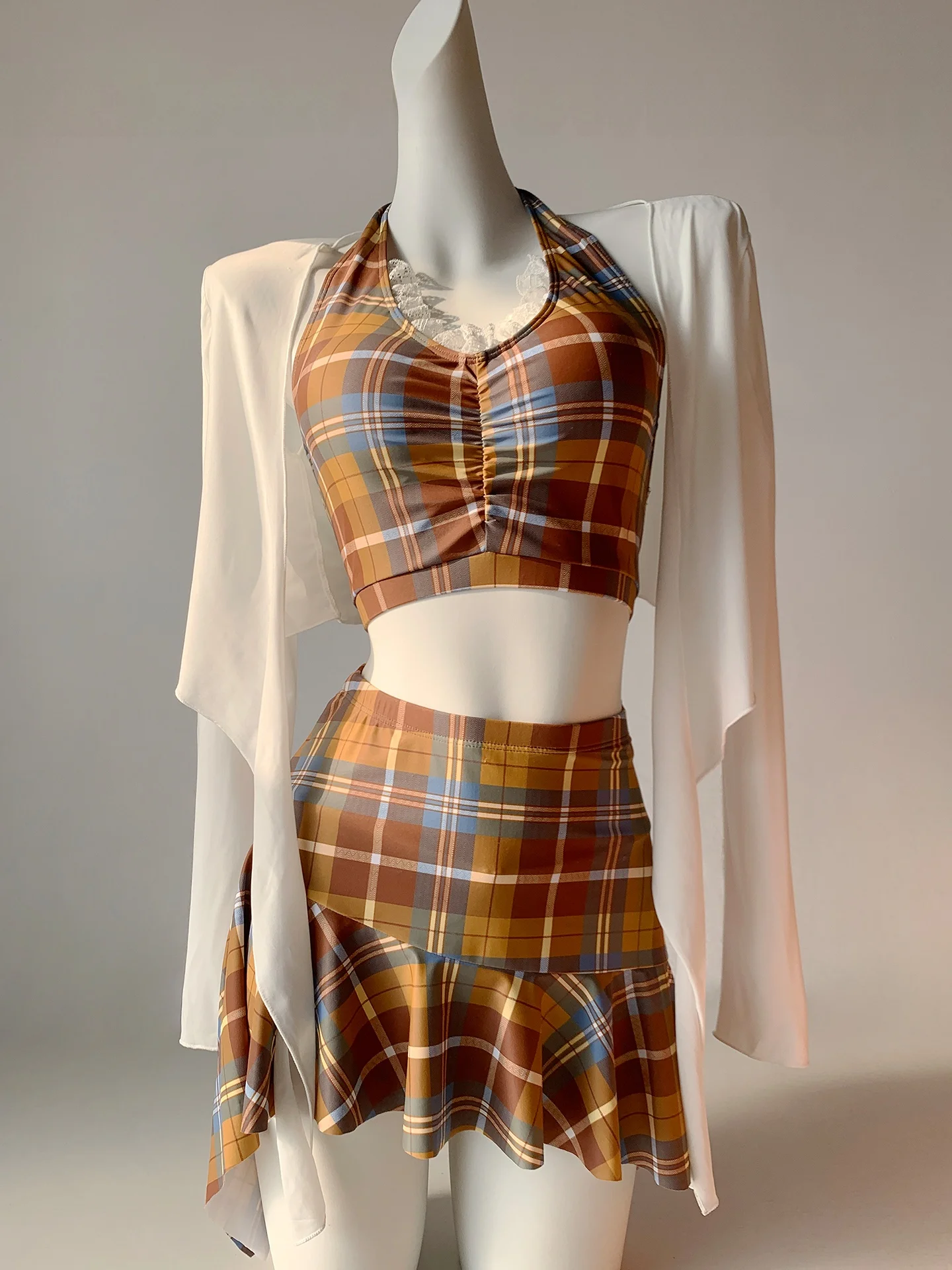 

Adorable Brown Khaki Tee-piece Swimsuit Cute Girl's Separate Skirt Pants Slimming Meat Covering Hot Spring Soaking Suit