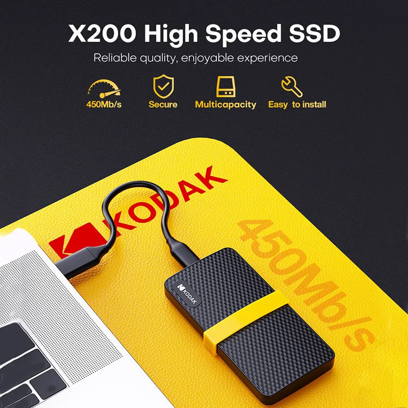 

Kodak External Solid State Drives Hard Disk 256gb 512gb 1tb Portable SSD 450MB/s 2 in 1 Interface For Notebook Computer Phone