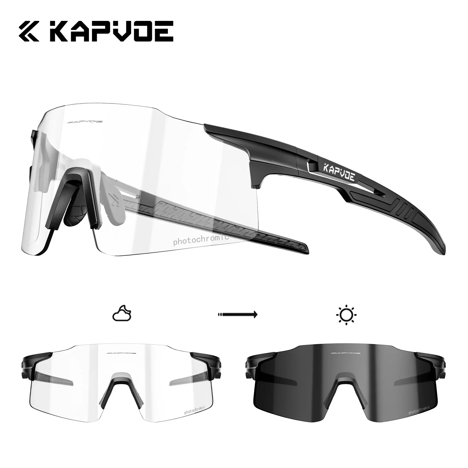 Kapvoe 2026 Photochrome Fahrradbrille Randlos Herren Laufbrille Outdoor-Sportbrille MTB-Brille Fahrradbrille