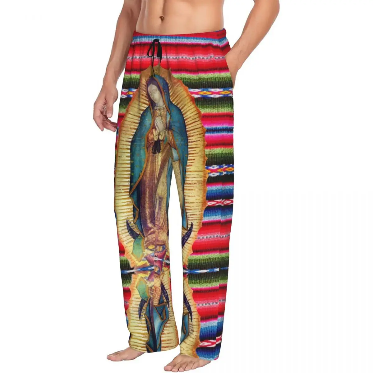 Custom Our Lady Of Guadalupe Virgen Maria Zarape Pajama Pants Virgin Mary Catholic Sleepwear Sleep Lounge Bottoms Pockets