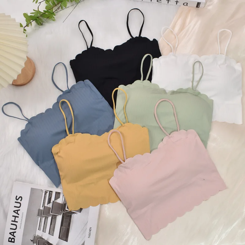 Ice Silk Crop Tops Women Sexy Tank Top Grils Summer Seamless Backless Vest Tube Top Underwear Padded Bra Camisole Lingerie