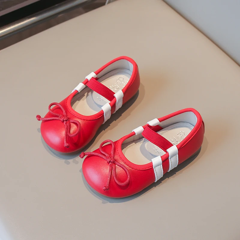 Spring Autumn Children's Little Leather Shoes for Girls Korean Soft Sole Bow Anti Slip Fashion Stripe Princess Single Shoes