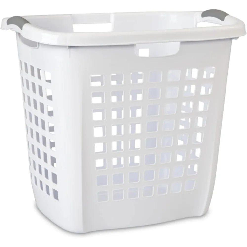 

ultra easy carry laundry hamper, comfort handles to easily carry clothes between the bedroom and laundry room, plastic, white,