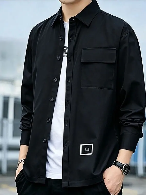 Spring Autumn Thin Casual Loose Collar Pocket Workwear Jacket Fashion Long Sleeve Shirt Trendy Match All Wear Resistant Shirt