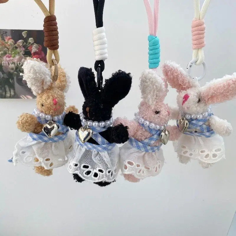 لينة طويلة الأذن أرنب ألعاب من نسيج مخملي قلادة لطيف الكرتون محشوة دمية على شكل حيوان حقيبة سلسلة مفاتيح حقيبة ظهر ساحرة ديكور معلق الهدايا