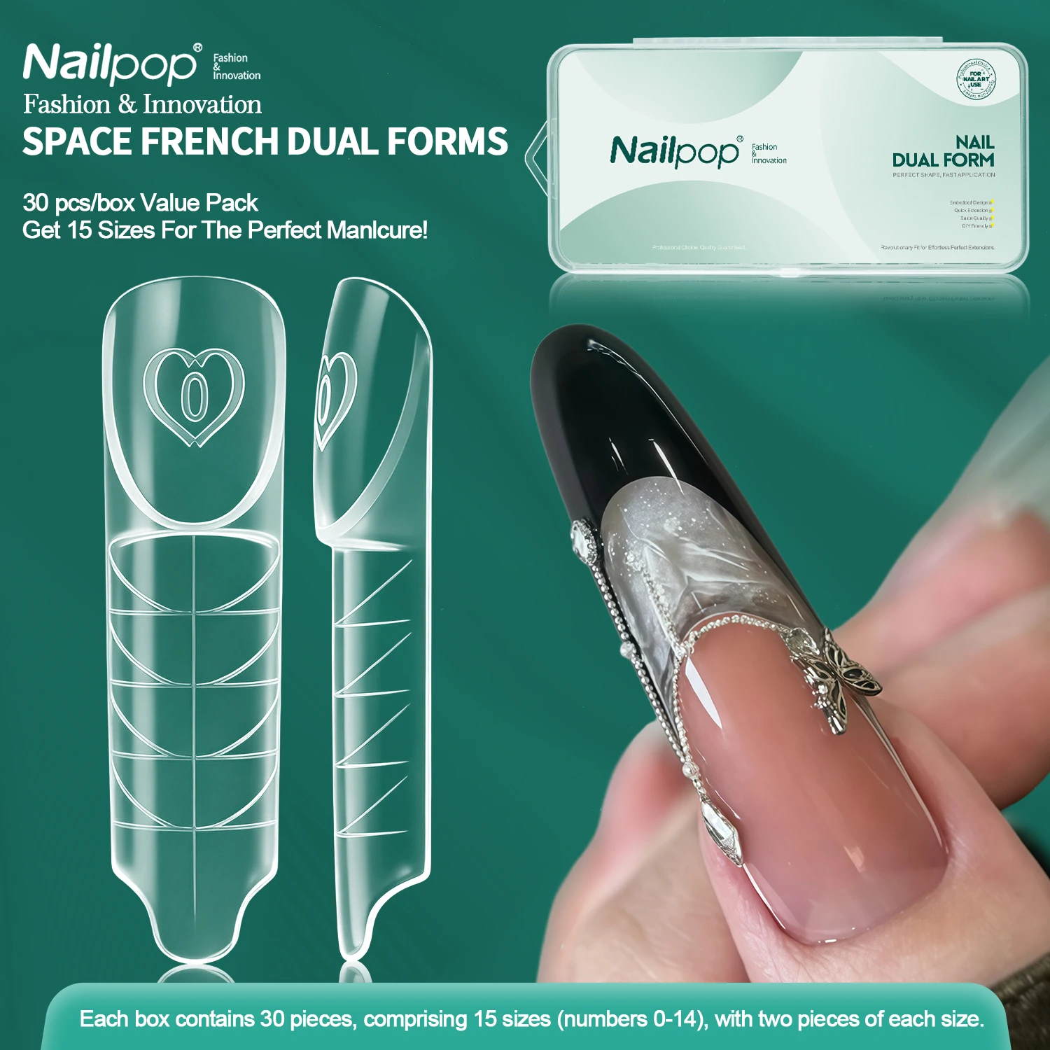 

Nailpop French Space Dual Forms Nail 15 Sizes Smart French Line French Reusable Special Design Extension Salon 30/60/75/150pcs