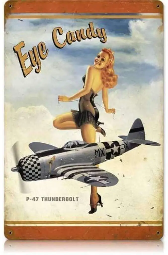 P-47 Eye Candy - Pin-Up Girl Metal Vintage Tin Sign 8x12 inch Tin Sign