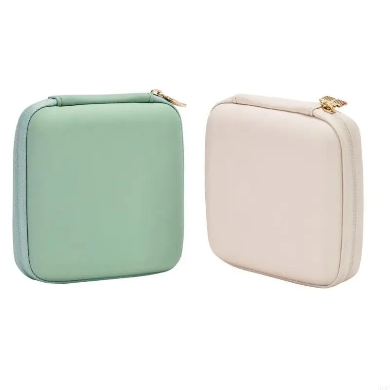 

91AF Elegant Leather Jewelry Case Portable Organizers Earrings Displaying Box with Square for Necklace Bracelet Rings