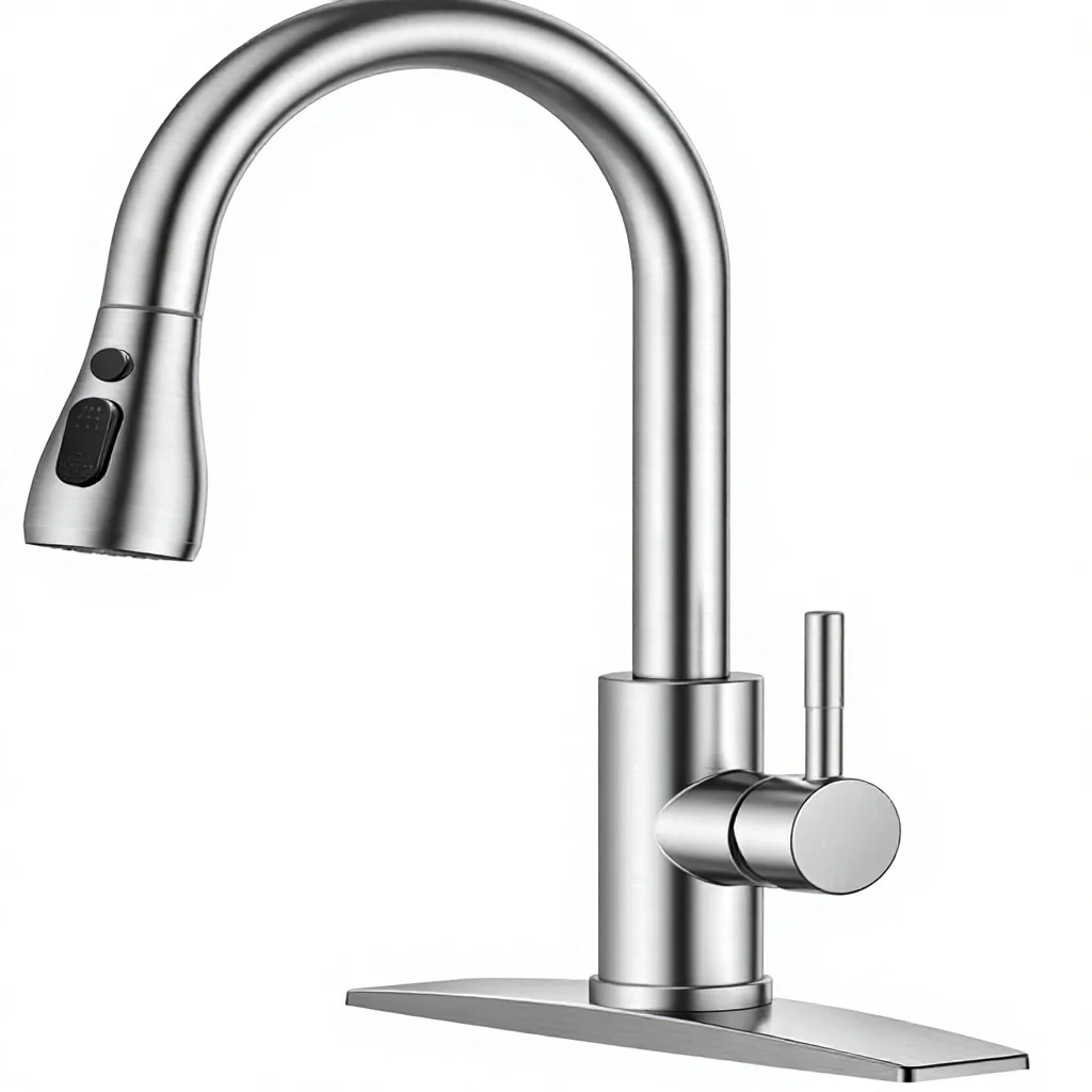 Classic Kitchen Faucet Brushed Nickel Single Handle Pull Sprayer Stainless Steel 360 Swivel Lead Free 3 Hole Farmhouse
