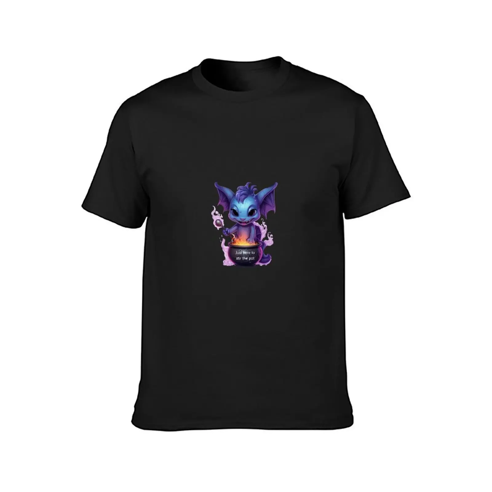 Purple Adorable Baby Dragon with Flames- Just here to stir the pot - Sticker T-Shirt anime clothes men t shirts