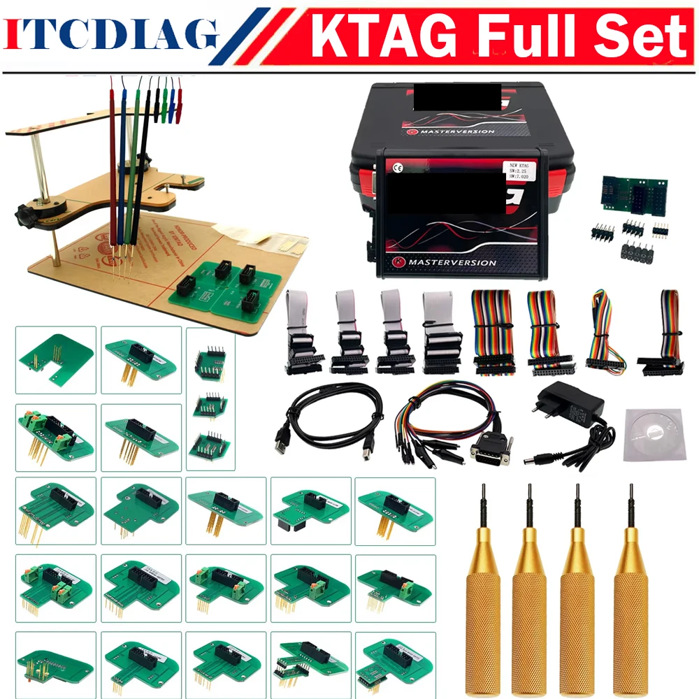 

ECU Программатор для Ktag V7.020 с Красной печатной платой BDM рамкой, 22 шт. адаптеров, инструмент для тюнинга микросхем KTAG ECU с ящиком для инструментов, инструмент для открытия крышки ECU