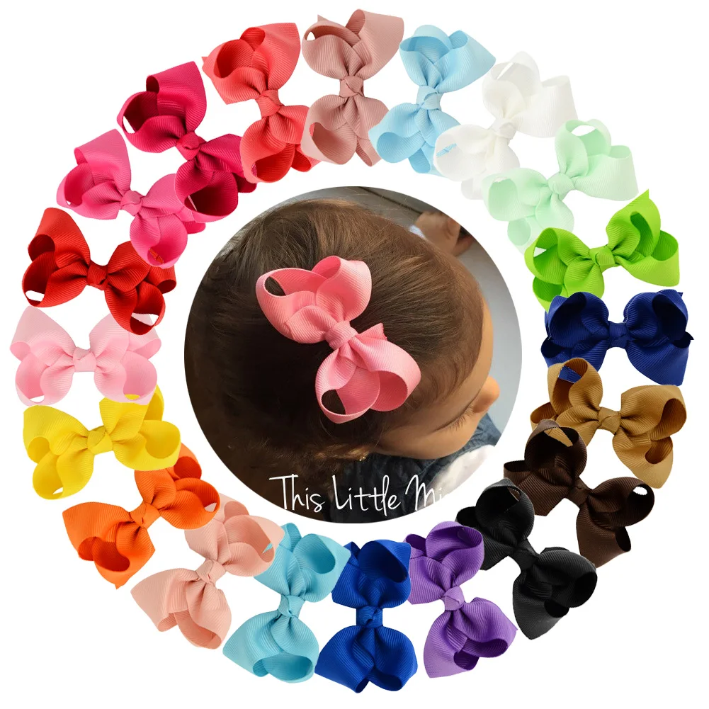 1Piece 3Inches Grosgrain Ribbon Bows Hair Clip For Kids Girls Solid Color Bowknot Classic Bubble Bow Hairpins Hair Accessories