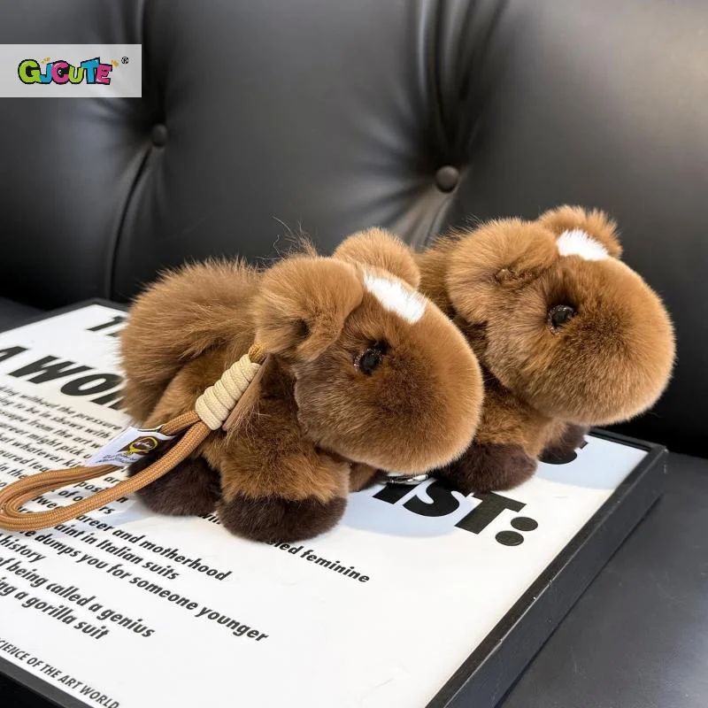 Breloczek z futra królika Rex, zodiakalny koń, pluszowa zabawka, kawaii kucyk, zawieszka do torby, dekoracja, ozdoba do plecaka, prezent na Nowy Rok