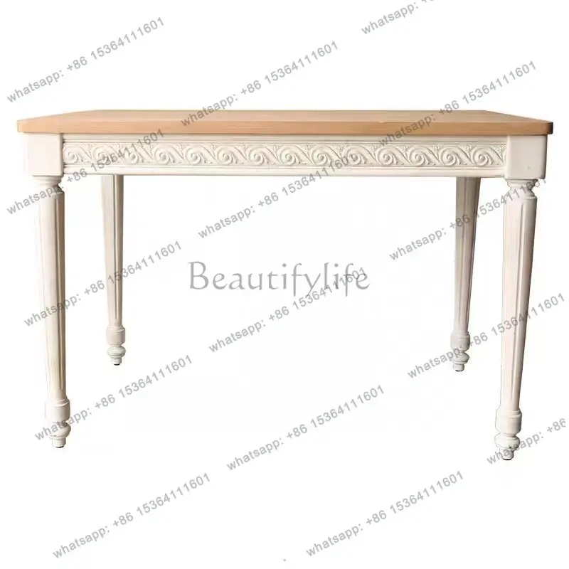

French antique solid wood desk white carved bedroom makeup table can be customized furniture