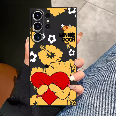 Case for Samsung Galaxy S25 Edge S24 Plus S21 FE S20 S23 Ultra Black Soft Phone Cover Disney Winnie The Pooh