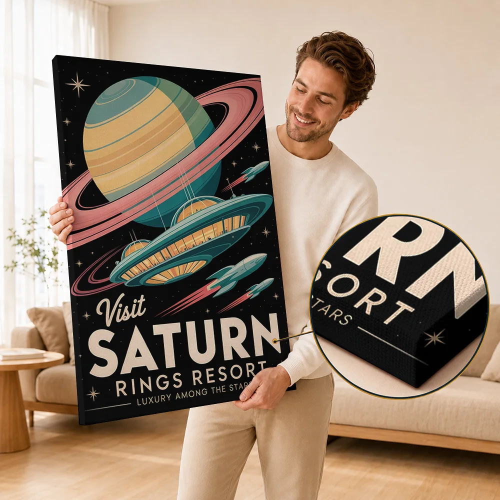 Saturn Canvas Painting Poster Personalized Photo With Deep Cosmic Exploration Style Wall Art For Bedroom Astronomy Lover Gift