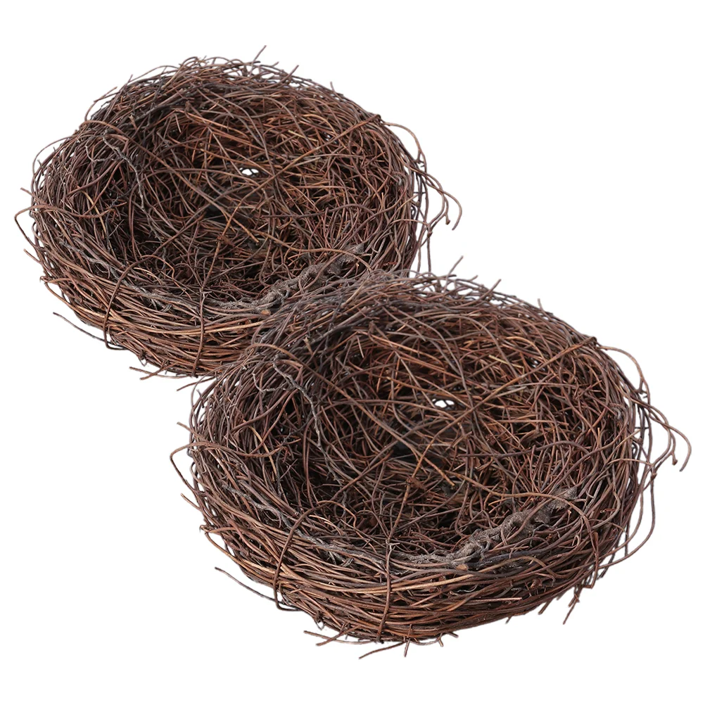 

2 Pcs Nest for Birds Photo Props Christmas Ornaments Artificial Brown Rattan Nests
