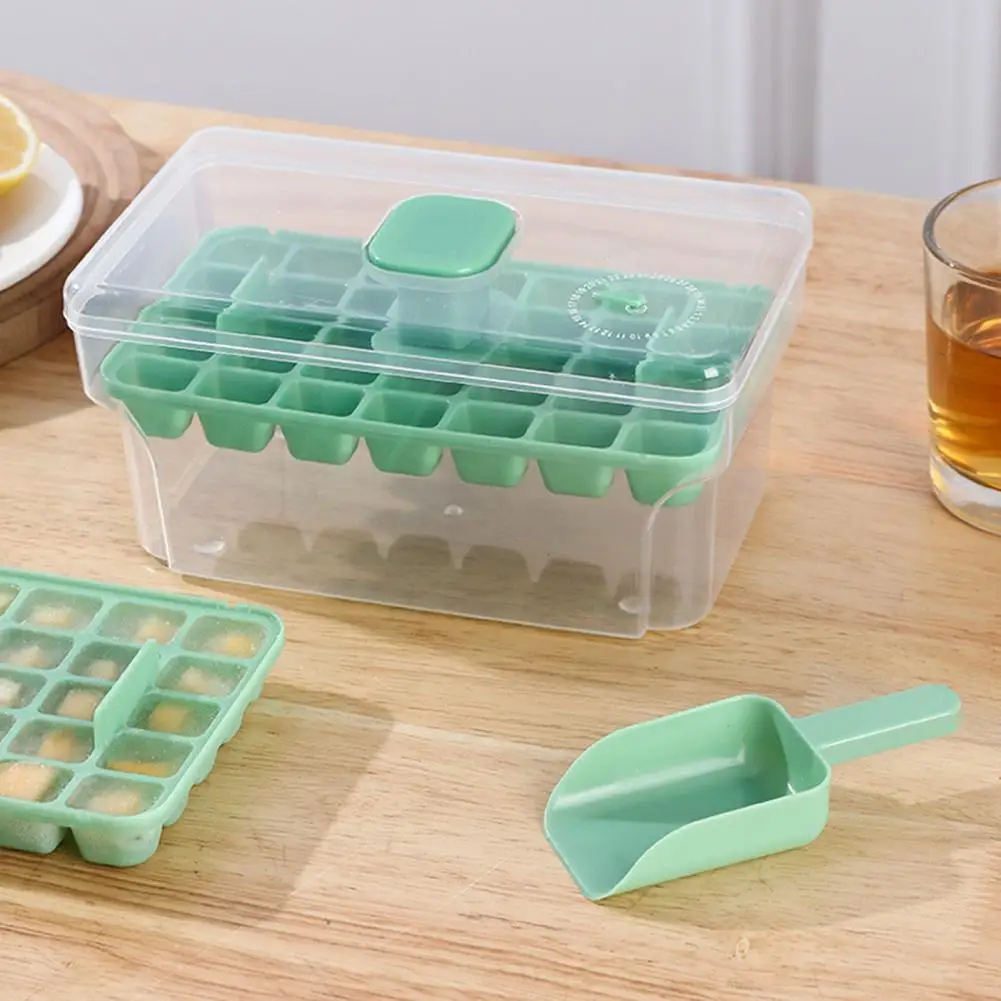 Easy-release Ice Cube Tray Ice Cube Trays for Freezer Ice Cube Mold with Lid Bin Set for Freezer Reusable Tray with Scoop