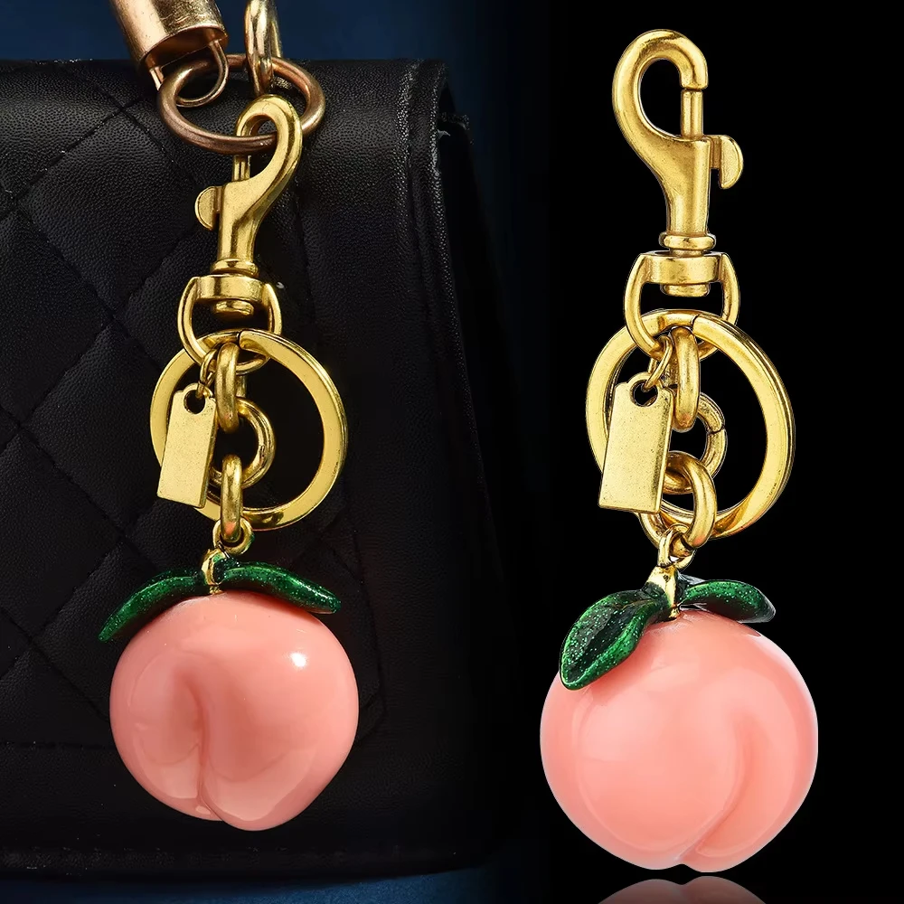 Fashion Delicious Peach Keychain Summer Fruits Luxurious Fruit Keychain For Women Men Jewelry Bag Key Accessories Gift