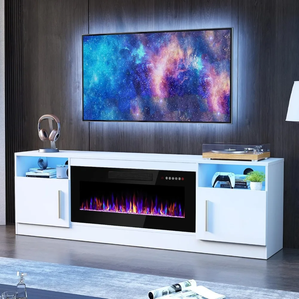 

TV Stand with 36 Fireplace for TVs up to 80, Entertainment Center with LED Lights, Remote Control, TV Media Console with S