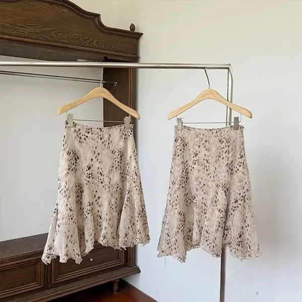 Asymmetric A-Line  Skirt Leopard Print Irregular Hot Girl Slimming Cake Skirt Spring Summer New Style Retro Sexy Girl