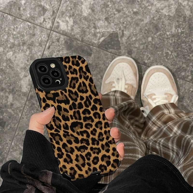 Funda de teléfono con estampado de leopardo marrón INS para iPhone 15 14 13 12 11 Pro Max 14 15plus MiNi 7 8Plus X XS XR, funda suave a prueba de