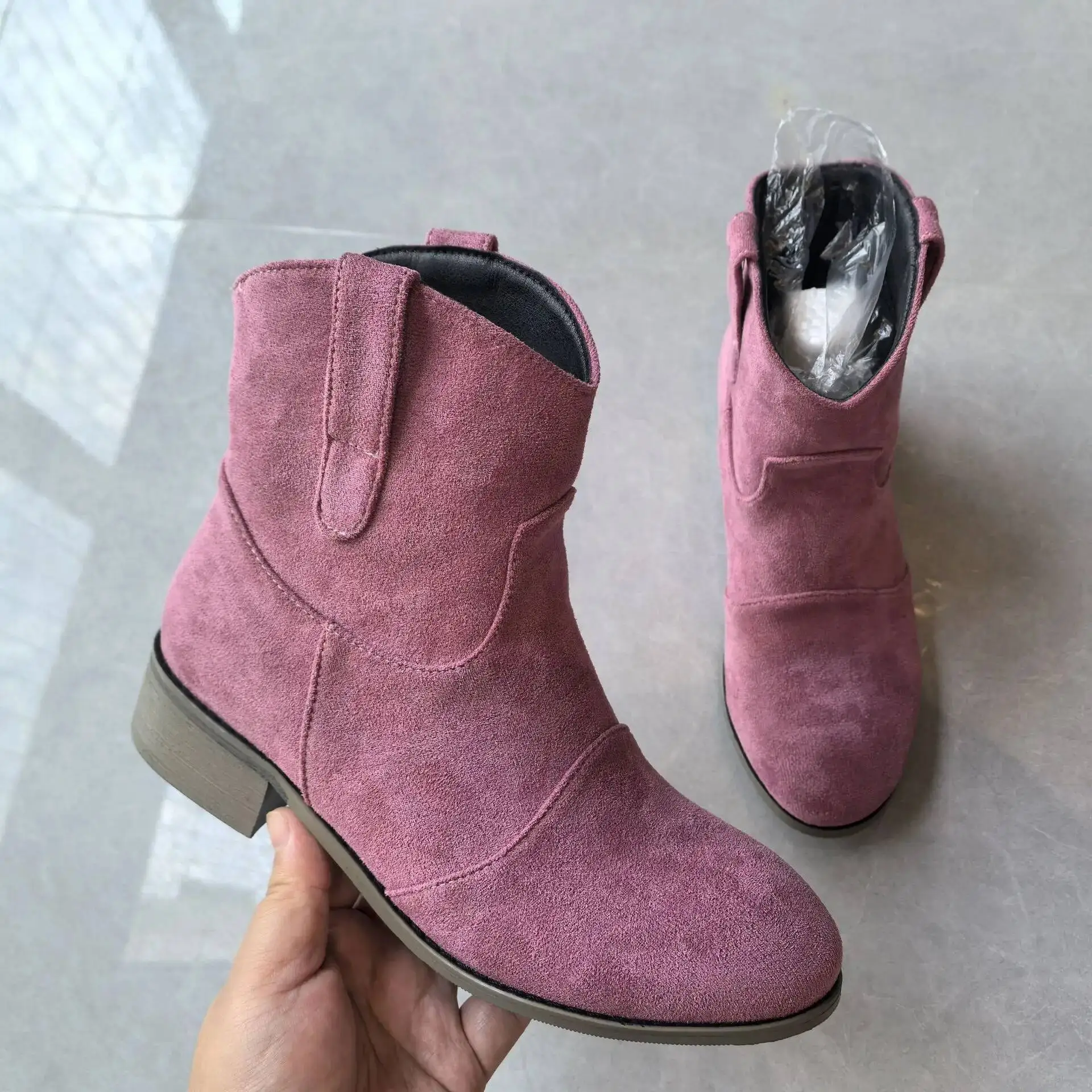 

2025 Low Heels Women Ankle Boots Suede Fabric Big Size 34-46 Retro Casual Women's Short Boots