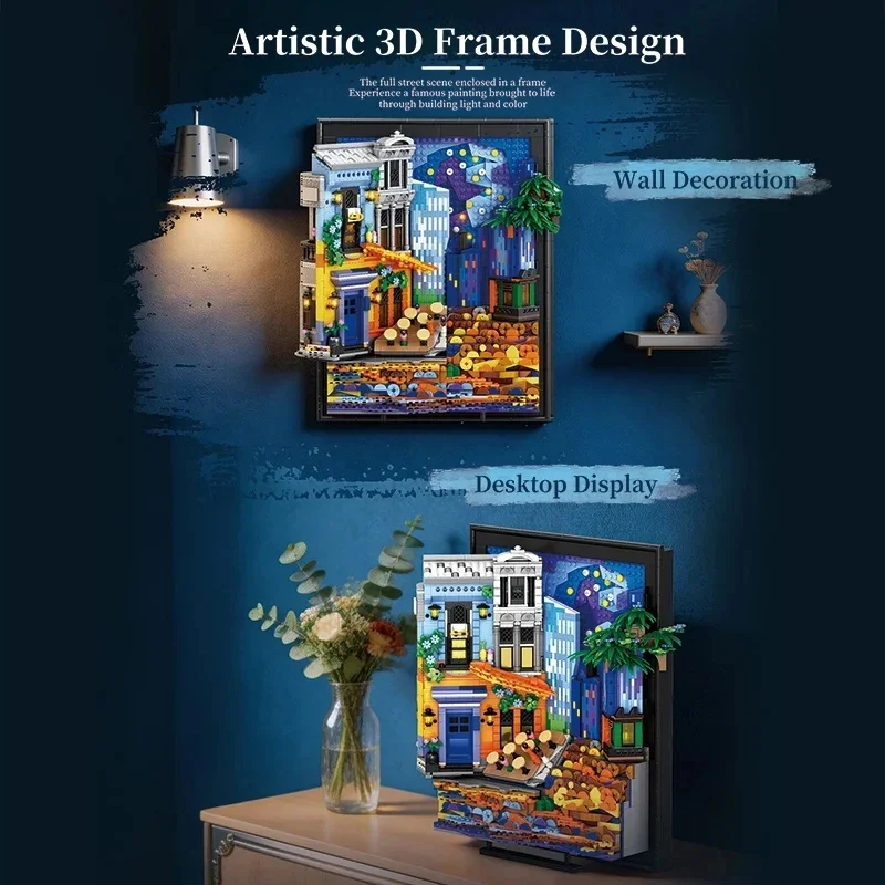 2678PCS Night Sky Cafe Picture Frame Building Blocks With LED Lights Idea Home Decoration Wall Hanging Holiday Gifts For Adult