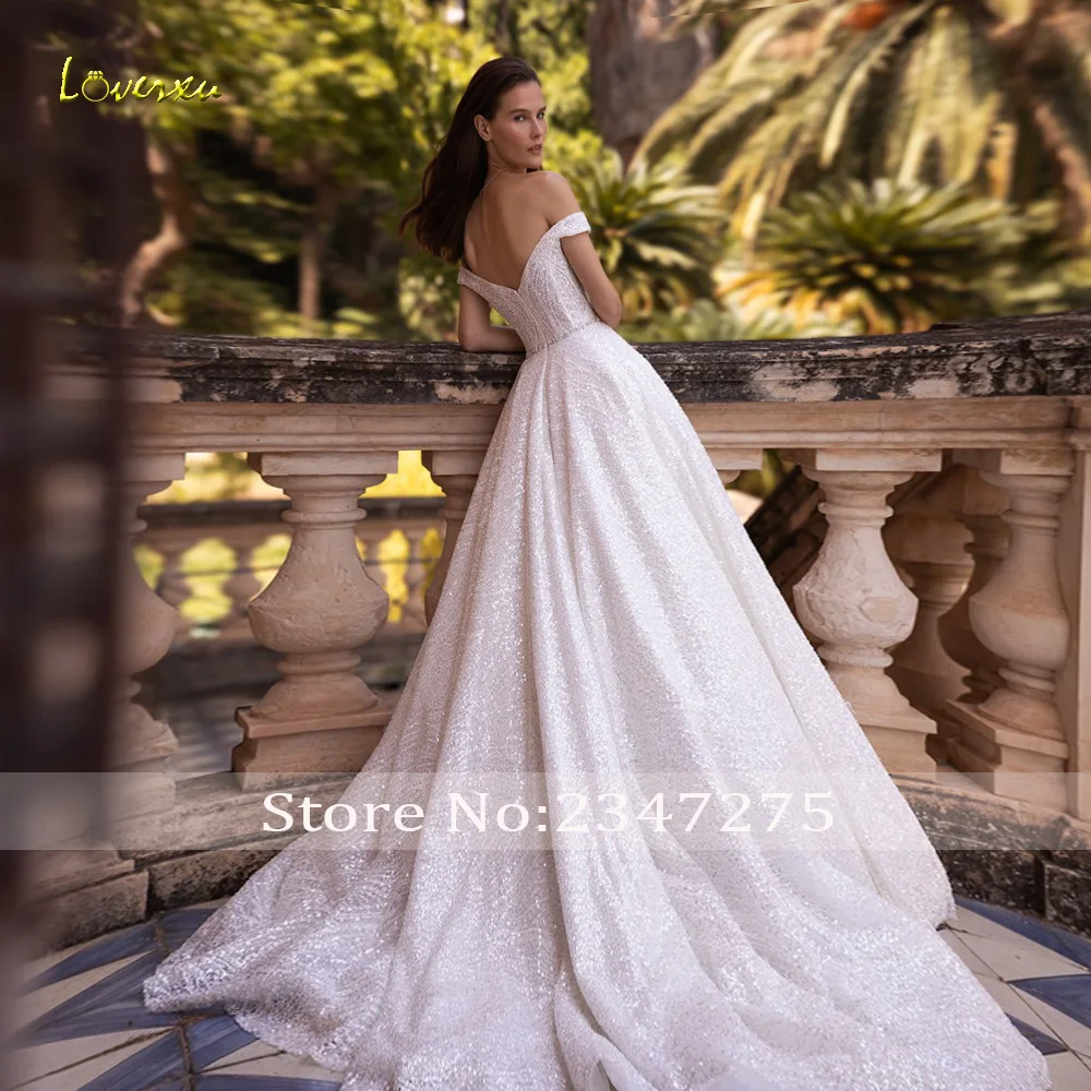 Loverxu A-Line Luxury Wedding Dresses Sweetheart Off The Shoulder Robe De Mariee Lace Sequined Glitter Custom Made Bridal Gown