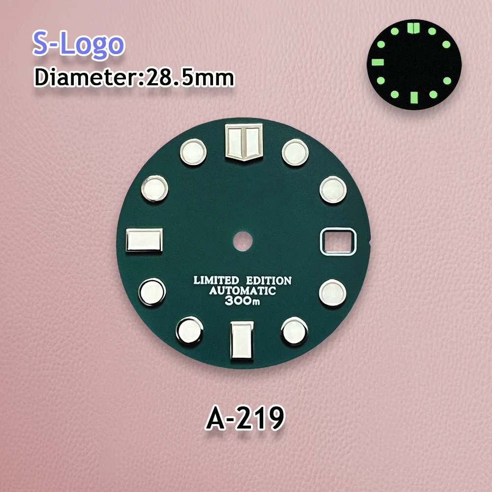 S Logo Dial 28.5mm NH35 Scale Dial Fit NH35/NH36/4R/7S Japanese Movement Strong Green Luminous Watch Modification Accessories