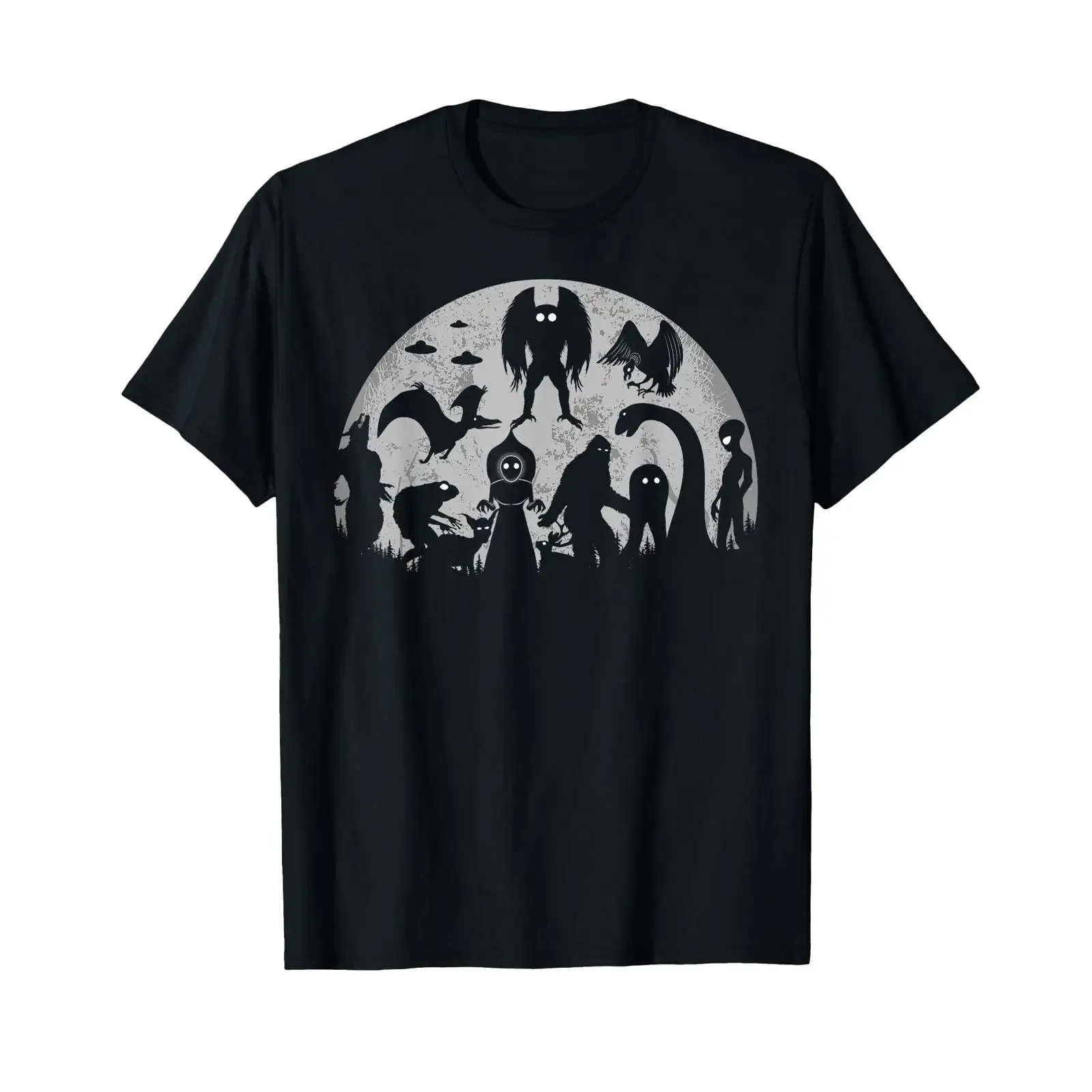 Bigfoot Loch Ness Monster Mothman and Aliens Funny Cryptid T Shirt vintage Washed homme Top For Everyday Wear Casual Stretched