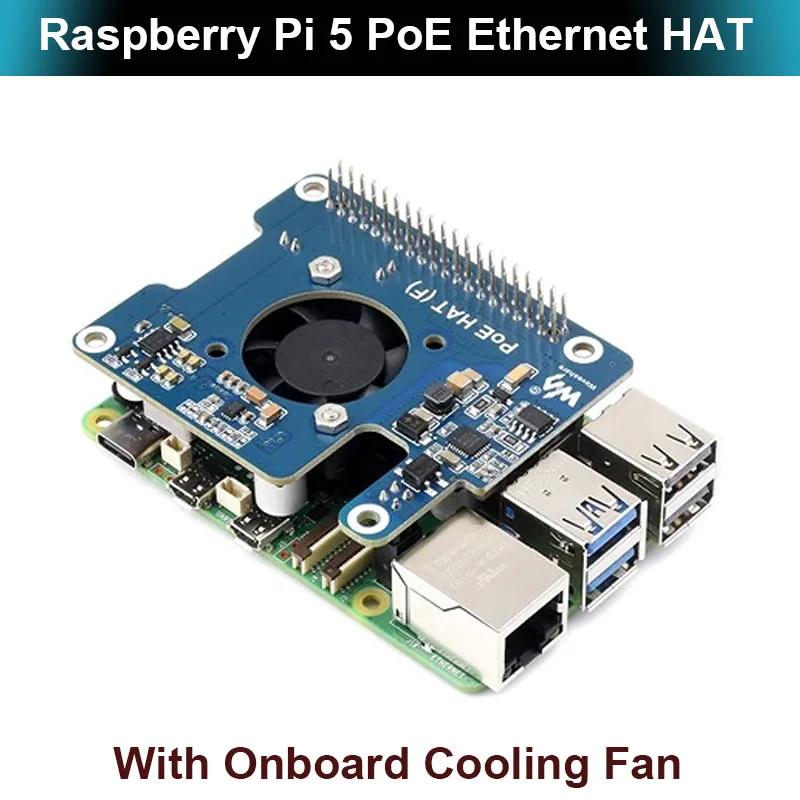 Raspberry Pi 5 PoE Ethernet HAT Power Over HAT With Onboard Cooling Fan Support 802.3af/At Network Standard for RPI 5