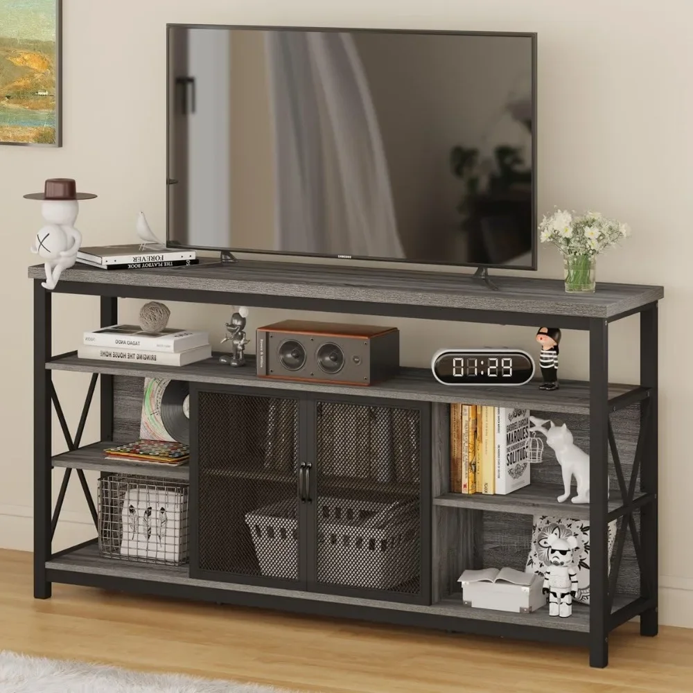 

Tall TV Stand for TVs up to 65 Inch, Industrial Entertainment Center with Storage Cabinet, Rustic Wood Media Console Table