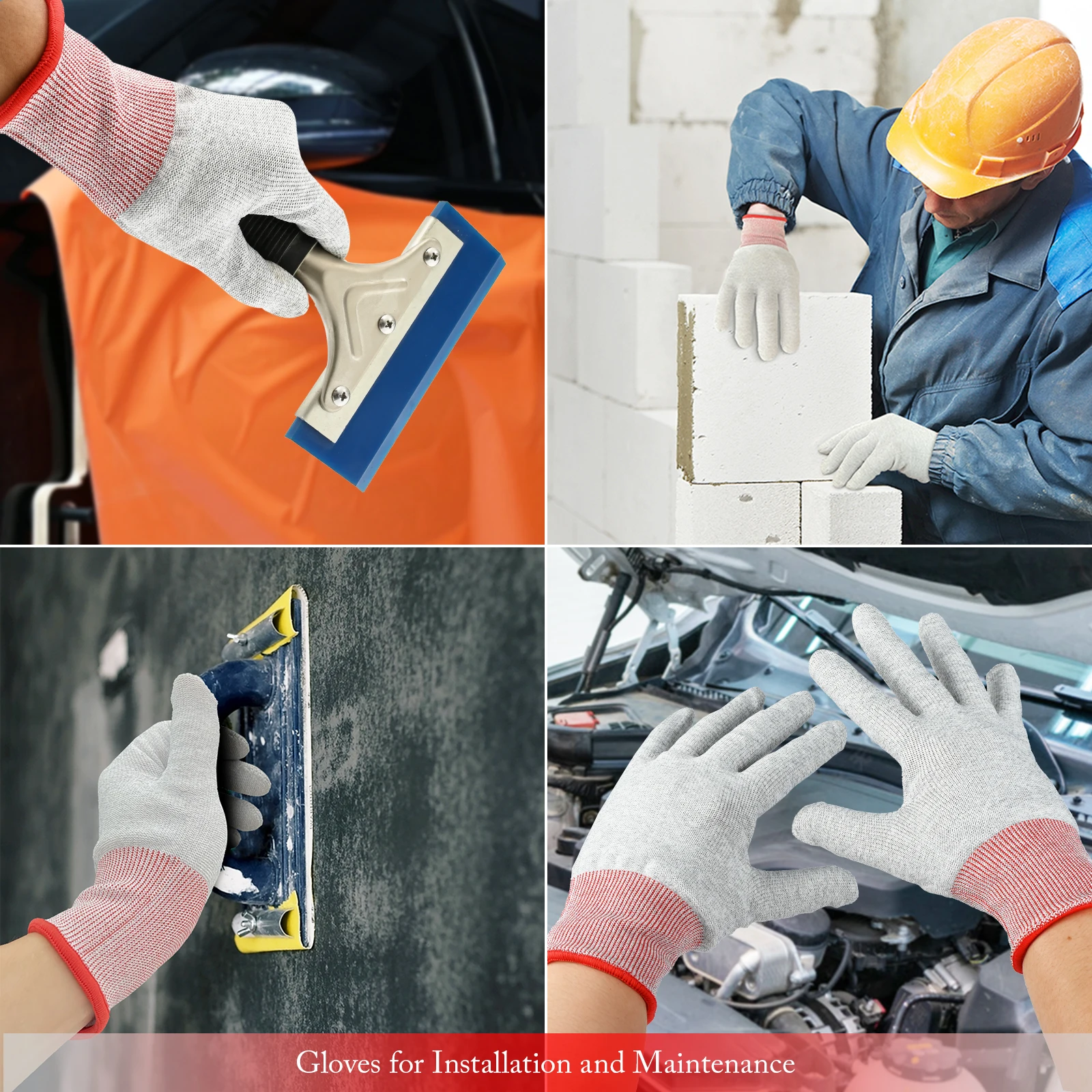 FOSHIO 2/6Pairs Working Protective Gloves Safety No-Slip Carbon Fiber Glove Mittens For Car Vinyl Wrap Window Tint Garden Clean