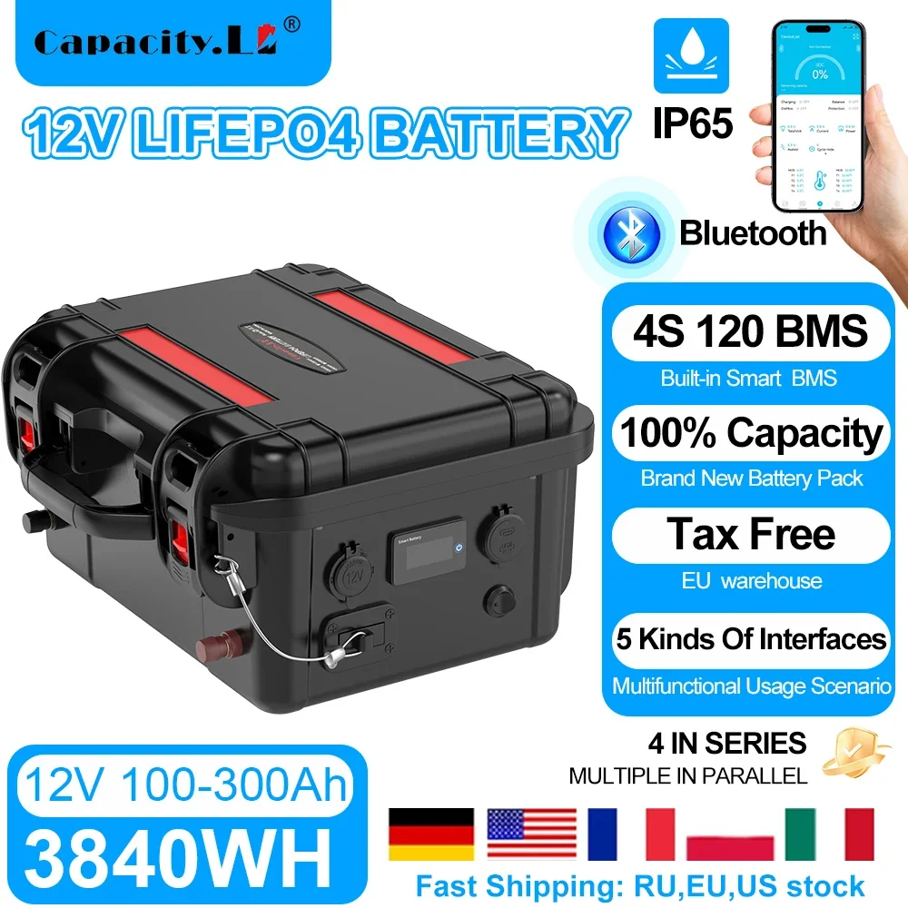 12v 100ah Lifepo4 battery 120ah  Rechargeable Battery 200AH Battery Pack 300ah For RV Motor Outdoor Camping Part Solar Inverter