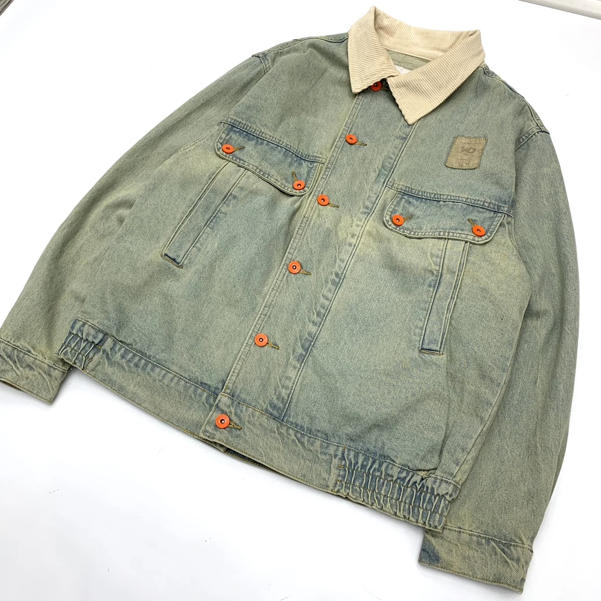 Corduroy Collar Denim Jacket for Men Amieaji Japan Style Drop Shoulder Hip-hop American Vintage Casual Motorcycle Workwear Coats