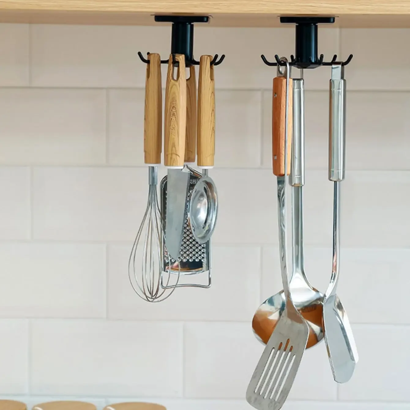 1/2pcs-Kitchen Hooks Rotating Storage Rack Without Punching Wall-Mounted Kitchenware Supplies Gods Multifunctional Shelves image 3