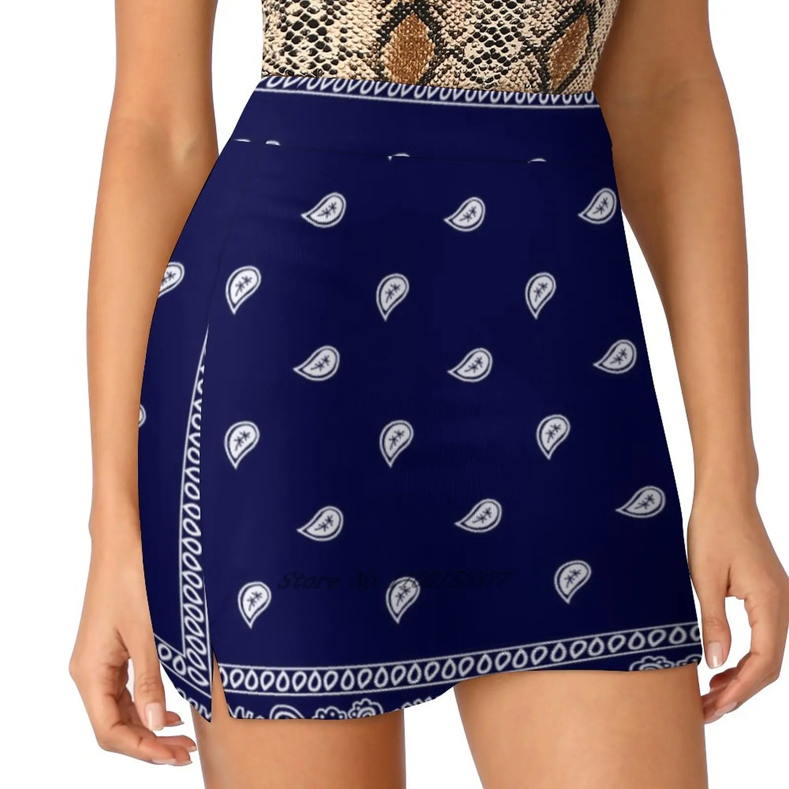 Bandana Blue Summer Women's shorts Skirt 2 In 1 Fitness Yoga Skirt Tennis Skirts Bandanna Blue Color Pattern Hoodsta Gangster