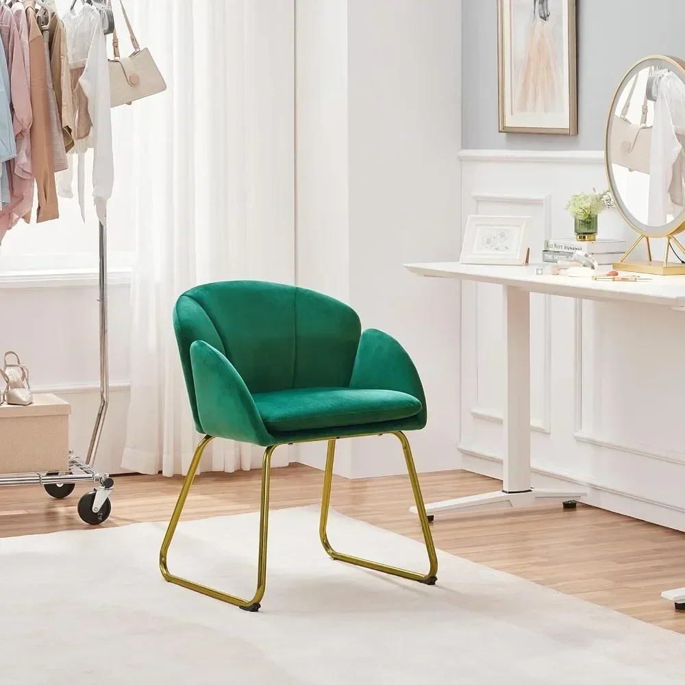 Flower Shape Velvet Armchair, Modern Side Chair Vanity Chair with Golden Metal Legs for Living Room/Dressing Room/Bedroom