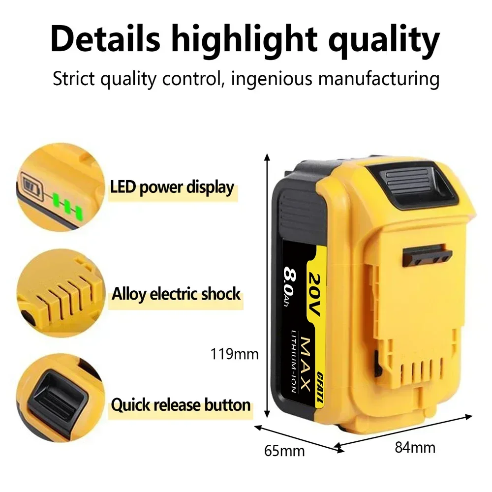 8/6/5Ah Screwdriver Battery for Dewalt 20v DCF850 DCF887 DCB200 DCB182 DCB609 DCB184 Replacement Lithium Battery 100%Original