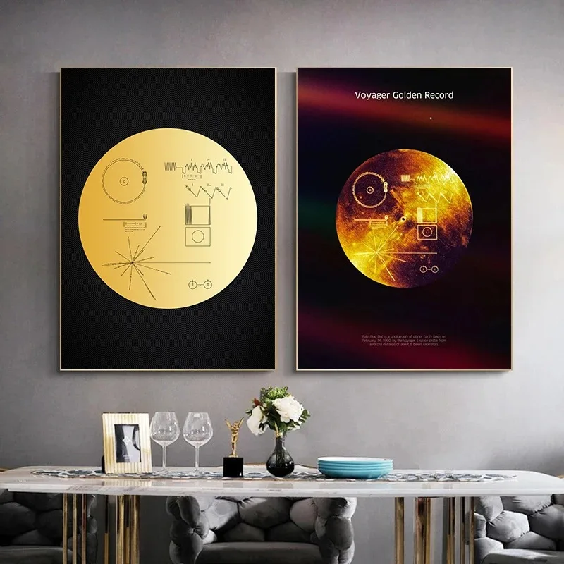 Voyager 1 Golden Record Space Vintage Poster and Prints Canvas Printing Wall Art Picture for Club Living Room Home Decoration