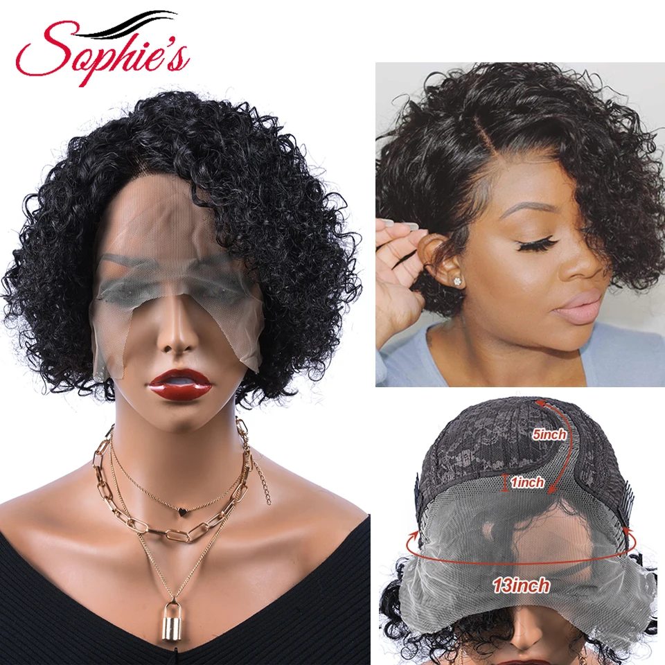 Sophies Pixie Cut Wig Short Curly Human Hair Wig Curly Bob Lace Front Wigs 150 Desnity Remy Brazilian Curly Lace Front Wigs