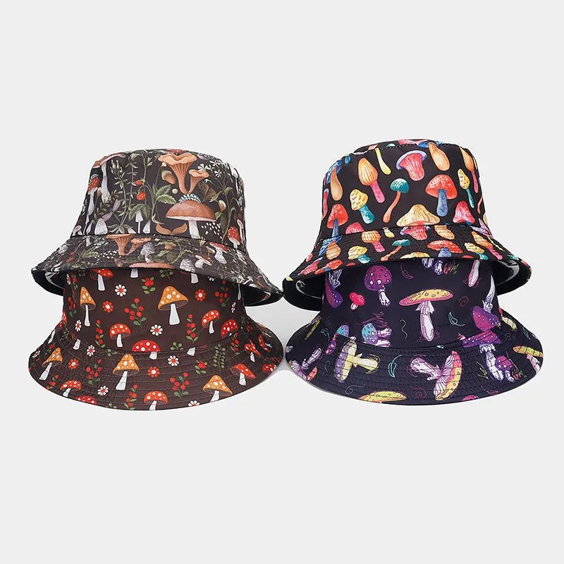 

LDSLYJR Four Seasons Cotton Cartoon Mushroom Print Bucket Hat Fisherman Hat Outdoor Travel Sun Cap for Men and Women 184