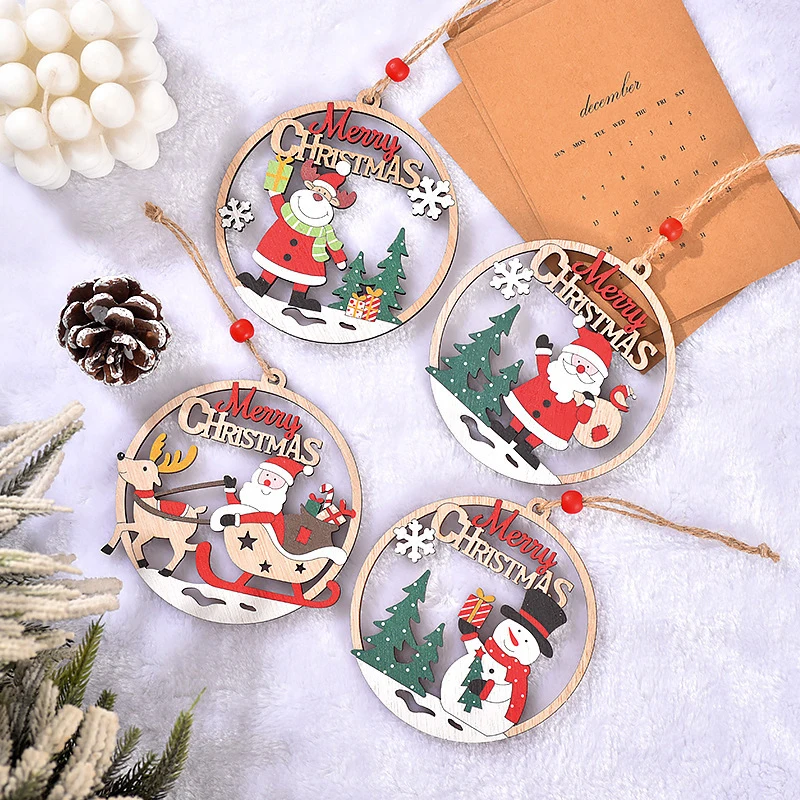 1Pc Christmas Wooden Pendant Xmas Tree Hanging Ornaments Reindeer Christmas Decor Gingerbread Holiday New Year Decorations