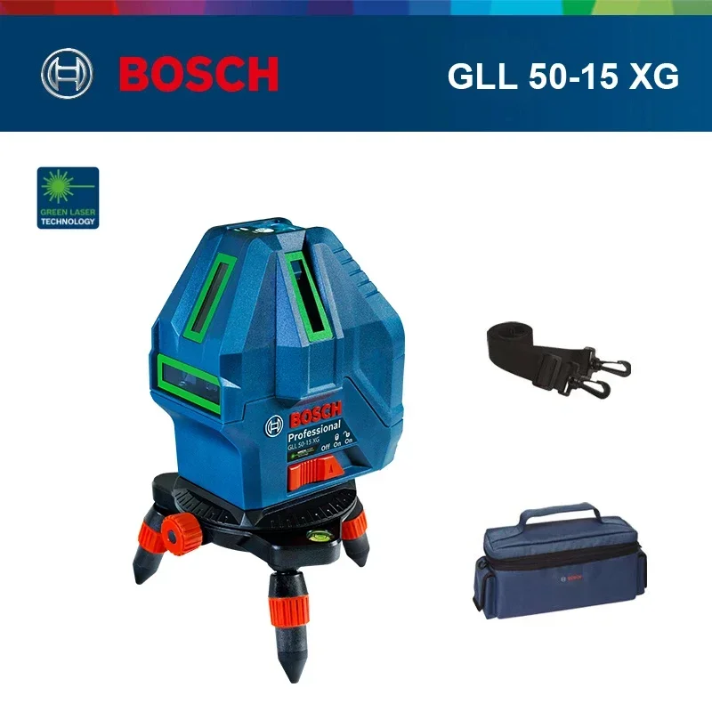 Bosch GLL 50-15 XG Green Laser Level 5-Line Cross with Plumb Point Self-Leveling 15m Professional Laser Tool