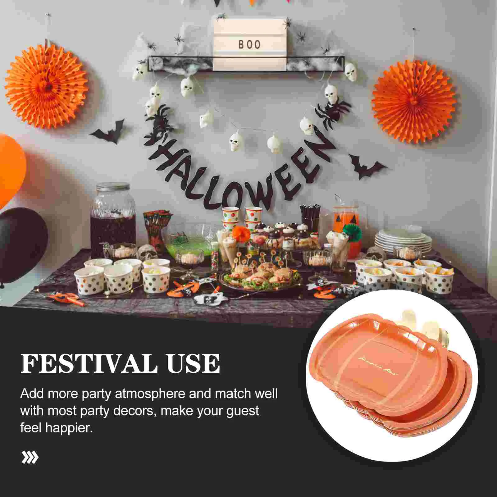 20 Pcs Pumpkin Cutlery Paper Plate Plates Halloween Supplies Cake Dessert Party Multi-function Dinner